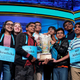 Shruthika Padhy, 13, of Cherryhill, New Jersey, Erin Howard, 14, of Huntsville, Alabama, Rishik Gandhasri, 13, of San Jose, California, Christopher Serrao, 13, of Whitehouse Station, New Jersey, Saketh Sundar, 13, Clarksville, Maryland, Sohum Sukhatankar, 13, of Dallas, Texas, Rohan Raja, 13, of Irving, Texas and Abhijay Kodali, 12, of Flower Mound, Texas celebrate their eight-way tie in the final round of the 92nd annual Scripps National Spelling Bee at National Harbor in Oxon Hill, Maryland on May 31.